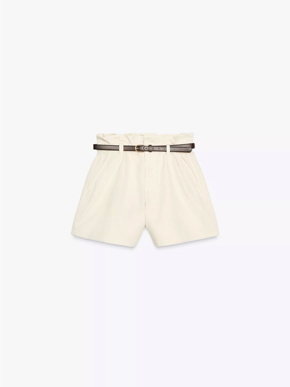 Zara High-Waist Denim Shorts in Cream / Ecru